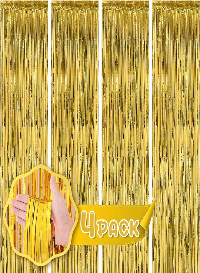 Flyloons Golden Foil Curtains for Birthday Decoration items Backdrop Pack of 4 Baby shower Anniversary, Marriage, Bachelorette Party celebration theme - Image 1